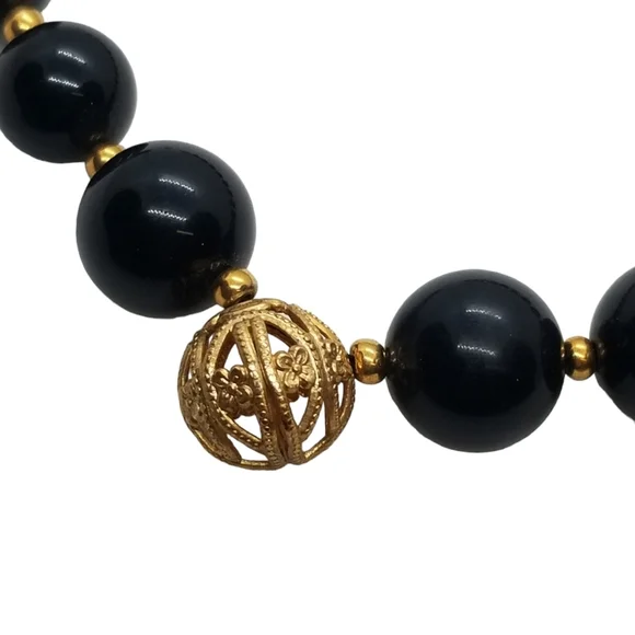 A.V. MAX BLACK & GOLD BEADED COLLAR LENGTH NECKLACE - Picture 4 of 6